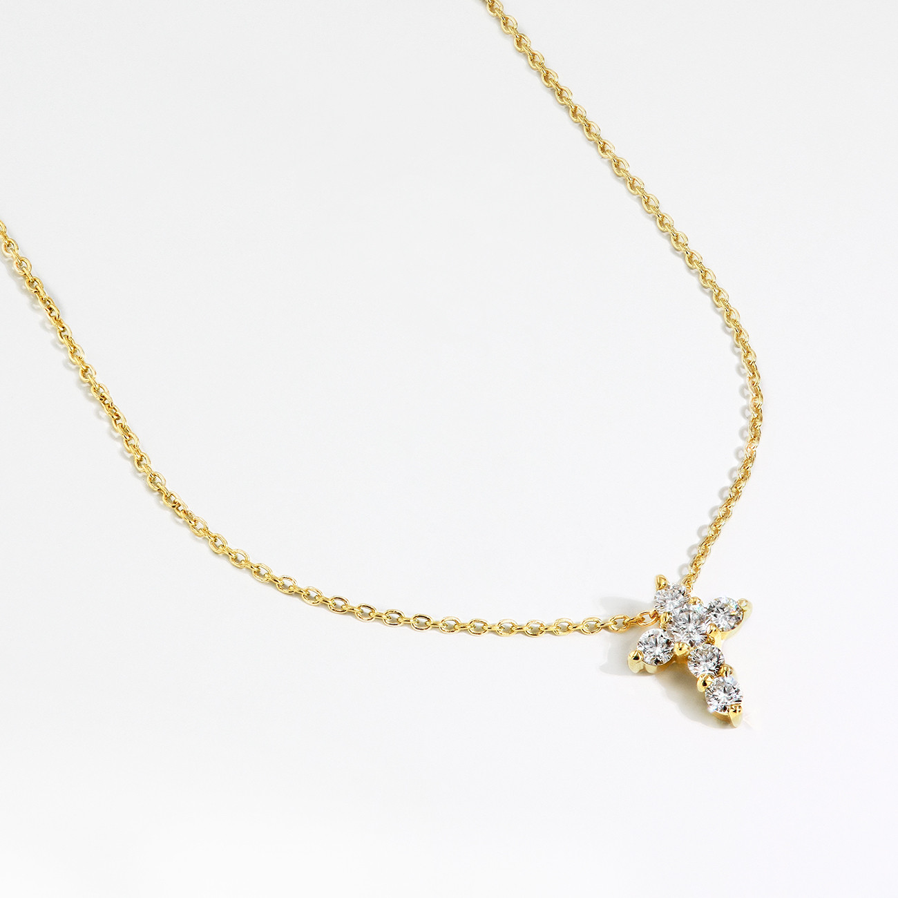 Tiny diamond shop cross necklace gold