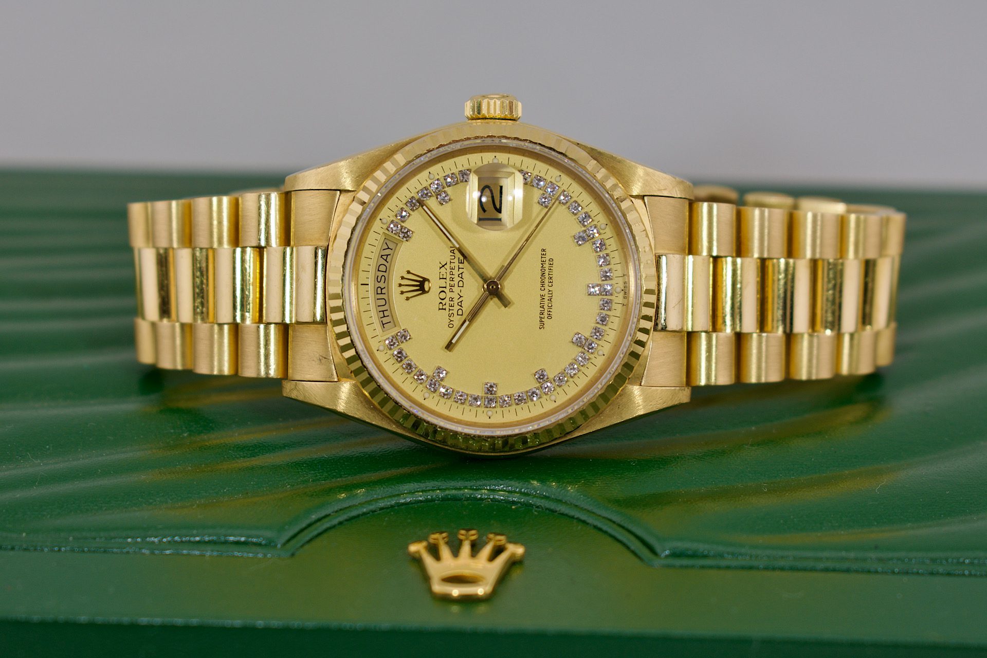 Rolex Day-Date 18038 Rare Lemon Diamond Sting Dial - Leo's